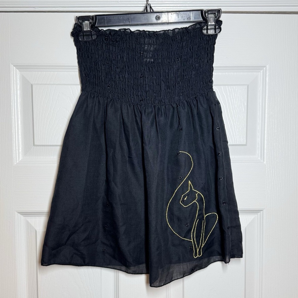 Vintage Y2K Baby Phat Babydoll Tube Top Embroidered Gold Cat Whimsygoth Sheer XL